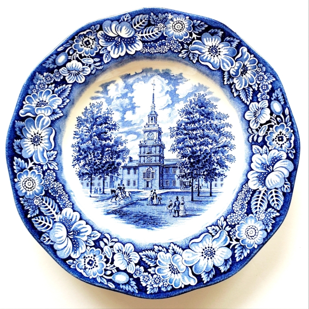 Liberty Blue Staffordshire Historic Colonial Independence Hall Ironstone England